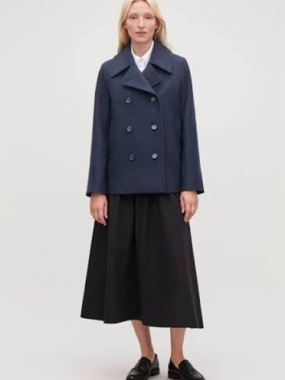 COS Navy Cropped Double-Breasted Pea Coat